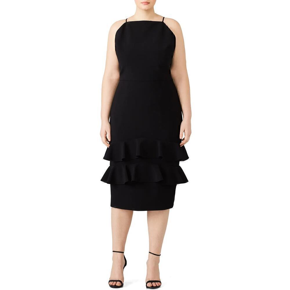 Christian Siriano Arabella Dress Sleeveless Ruffle Tiered Sheath Midi Black 16